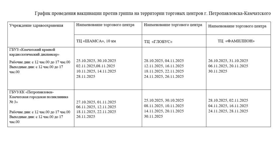 С 25 октября жители Камчатки могут пройти вакцинацию в торговых центрах