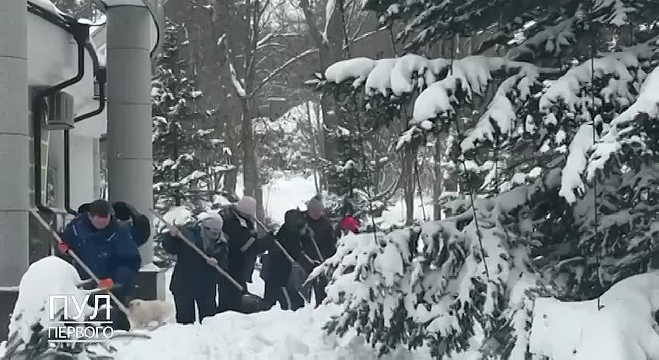 Лукашенко вместе со своим сыном Николаем вышли ликвидировать последствия обрушившегося на республику снегопада