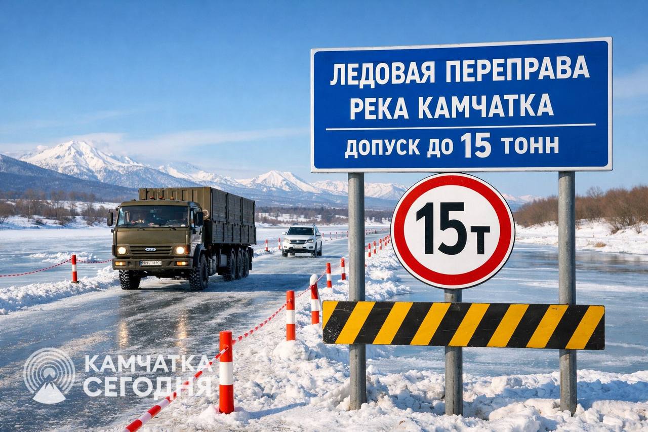 Ледовая переправа через реку Камчатка стала выдерживать машины массой до 15 тонн