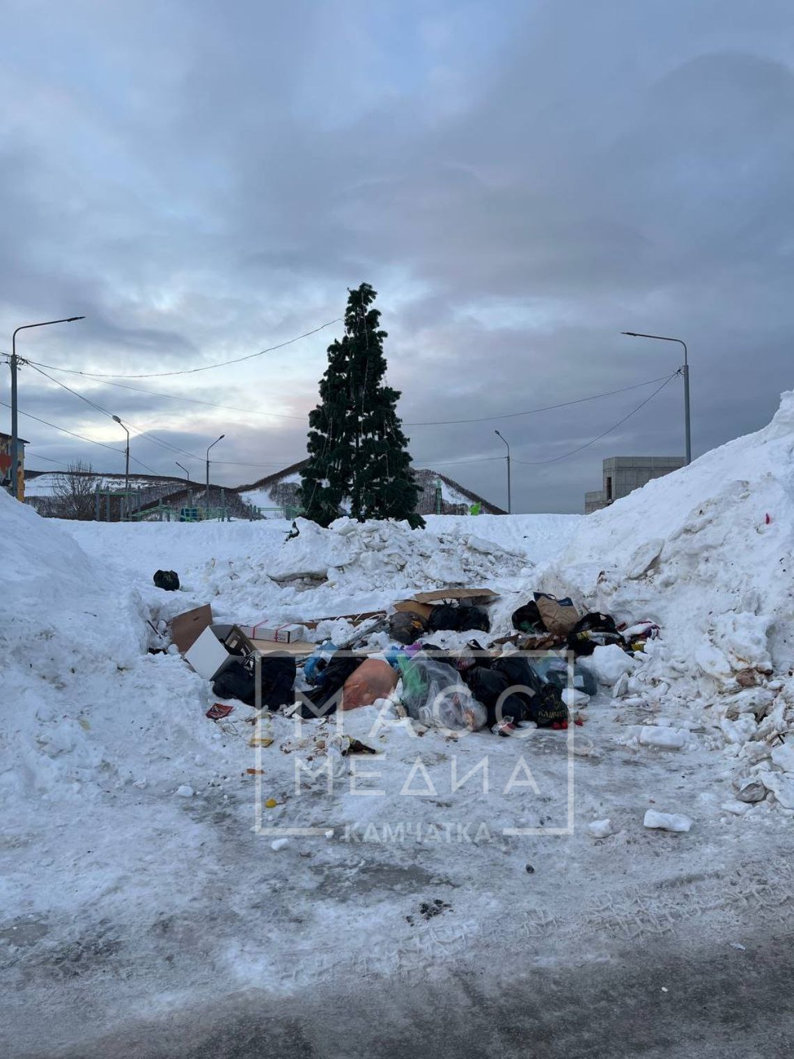 Ёлка, мусор, март. Сквер на улице Батарейная продолжает «радовать» глаз местных жителей