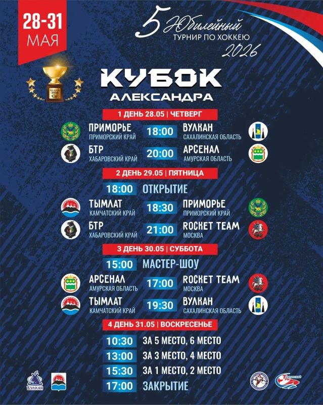 5 Юбилейный турнир по хоккею «Кубок Александра» пройдет на Камчатке
